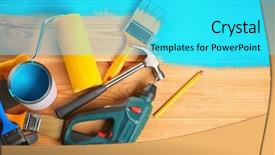  Presentation with renovation - Audience pleasing PPT theme consisting of house renovation tools on turquoise backdrop and a cyan colored foreground