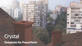  Presentation with house roof and roofing business - Slide set consisting of house roofs with chimney contrasting background and a dark gray colored foreground