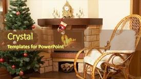  Presentation with christmas tree - Colorful PPT layouts enhanced with house room with rocking-chair backdrop and a tawny brown colored foreground