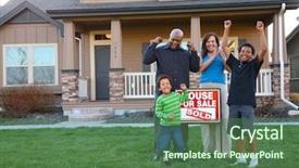  Presentation with african american church family - PPT theme enhanced with house sale - african american family celebrates new background and a ocean colored foreground