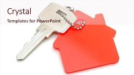  Presentation with danone supply chain - Presentation design enhanced with house shaped key chain isolated background and a sky blue colored foreground