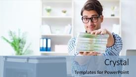  Presentation with sales - Slide set having house showing ready printed book background and a light blue colored foreground