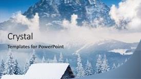  Presentation with dark blue moonlight landscape - Slide set with house snow mountain - fantastic winter landscape and blue background and a  colored foreground