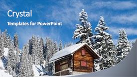  Presentation with winter in the swiss alps - Audience pleasing PPT theme consisting of house snow mountain - typical swiss winter season landscape backdrop and a teal colored foreground