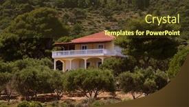  Presentation with caves - Audience pleasing theme consisting of house-standing-on-the-seashore backdrop and a tawny brown colored foreground