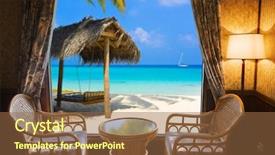  Presentation with problem in hotel - Presentation theme with house sun - hotel room and tropical landscape background and a tawny brown colored foreground