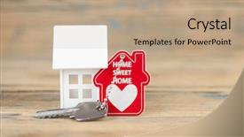  Presentation with real estate growth - Amazing PPT theme having house symbol with silver keys backdrop and a coral colored foreground