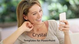  Presentation with middle ages portrait - PPT theme featuring house text - attractive middle-aged woman messaging background and a coral colored foreground