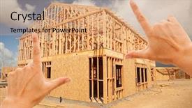  Presentation with new home - Beautiful PPT theme featuring house truss - female hands framing new home backdrop and a coral colored foreground