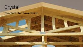  Presentation with new home - Presentation theme consisting of house truss - new residential construction home framing background and a gold colored foreground