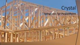  Presentation with construction site construction - Slide set featuring house truss - wood home framing abstract background and a teal colored foreground