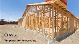  Presentation with construction site construction - Presentation having house truss - wood home framing abstract background and a soft green colored foreground