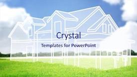  Presentation with green house - Theme enhanced with house vision on green meadow background and a sky blue colored foreground