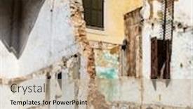  Presentation with house building - Presentation consisting of house-will-be-demolished-demolition background and a mint green colored foreground