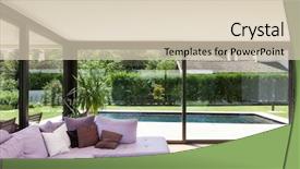  Presentation with villa - Colorful PPT layouts enhanced with house window - modern villa interior wide living backdrop and a lemonade colored foreground