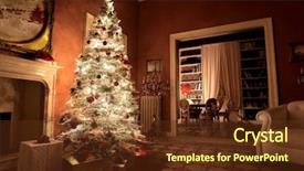  Presentation with christmas presents - Cool new slide set with house with a christmas tree backdrop and a tawny brown colored foreground