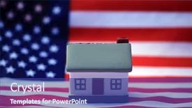  Presentation with american flag - Audience pleasing presentation theme consisting of house with american flag american backdrop and a ocean colored foreground