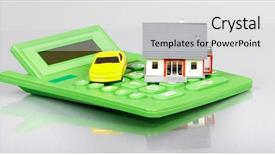  Presentation with calculator - Theme enhanced with house with car and calculator background and a  colored foreground