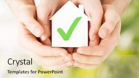  Presentation with green real estate - Presentation theme featuring house with green check mark background and a soft green colored foreground