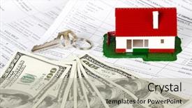  Presentation with house key - Presentation theme featuring house with money and key background and a light gray colored foreground