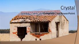  Presentation with old house - Colorful presentation theme enhanced with house with the roof collapse backdrop and a light blue colored foreground