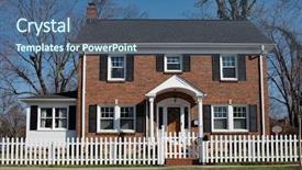  Presentation with white brick - PPT layouts consisting of house with white picket fence background and a ocean colored foreground
