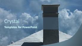  Presentation with white house roof - Amazing presentation design having house with white roof and chimney backdrop and a ocean colored foreground