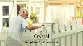  Presentation with active seniors senior e - Audience pleasing PPT theme consisting of house work - active senior man painting backdrop and a mint green colored foreground