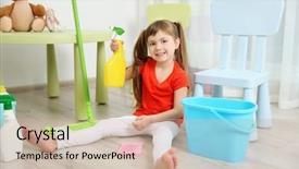  Presentation with room cleaning - Beautiful PPT theme featuring house work - cute little girl cleaning her backdrop and a coral colored foreground