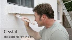  Presentation with brush - PPT theme consisting of house work - painter edging around an exterior background and a light gray colored foreground