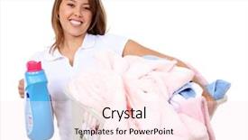  Presentation with laundry - Presentation theme consisting of house work - pretty young woman doing laundry background and a pink colored foreground