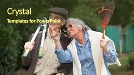  Presentation with senior couple - Beautiful PPT layouts featuring house work - senior couple gardening backdrop and a tawny brown colored foreground
