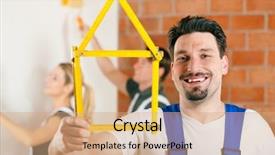  Presentation with three - Audience pleasing presentation consisting of house work - three people - one woman backdrop and a  colored foreground