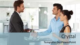  Presentation with real estate - Slide set with house work - young couple and real estate background and a light blue colored foreground