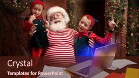  Presentation with elves - Colorful slide deck enhanced with house-workshop-of-santa-claus backdrop and a wine colored foreground