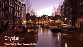  Presentation with tourism amsterdam - Presentation theme consisting of houseboat - amsterdam innercity by night background and a  colored foreground