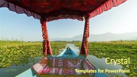  Presentation with boat - Beautiful PPT theme featuring houseboat - beautiful view from the traditional backdrop and a tawny brown colored foreground