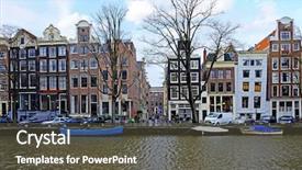  Presentation with amsterdam - PPT layouts enhanced with houseboat - city scenic from amsterdam background and a tawny brown colored foreground