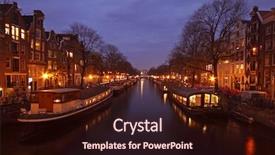 Presentation with canals - Presentation theme having houseboats in amsterdam canals background and a  colored foreground