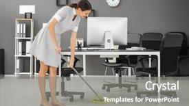  Presentation with mopping - Slide deck enhanced with housecleaning - young woman mopping floor background and a gray colored foreground