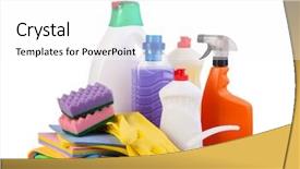  Presentation with cleaning - Colorful theme enhanced with household - cleaning items isolated backdrop and a white colored foreground