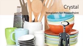  Presentation with cooking equipment - Audience pleasing PPT theme consisting of household - cooking equipment isolated on white backdrop and a lemonade colored foreground