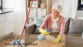  Presentation with people - Presentation enhanced with household-and-people-concept-happy background and a coral colored foreground