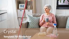  Presentation with tea coffee - Presentation theme having household-and-people-concept-senior background and a coral colored foreground