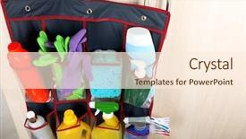  Presentation with household chemicals - Amazing presentation theme having household chemicals in holder hanging on wooden door background backdrop and a cream colored foreground
