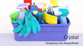  Presentation with household products - Slide deck consisting of household cleaning products background and a  colored foreground