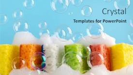  Presentation with dishwashing - Audience pleasing PPT theme consisting of household-cleaning-scrub-colored-sponges backdrop and a arctic colored foreground