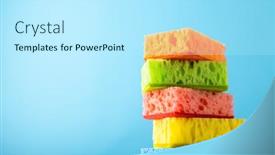  Presentation with dishwashing - Colorful presentation design enhanced with household-cleaning-scrub-colored-sponges backdrop and a cool aqua colored foreground