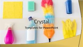  Presentation with housekeeping - Theme featuring household concept - cleaning stuff background and a yellow colored foreground