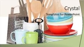  Presentation with cooking equipment - Audience pleasing presentation design consisting of household items - cooking equipment isolated on white backdrop and a lemonade colored foreground